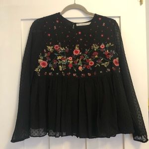 Zara Pindot Embroidered Peplum Blouse